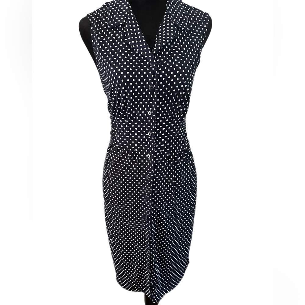Fenn Wright Manson Navy Blue and White Polka Dot Midi Dress